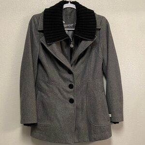 Calvin Klein Gray with Black Collar Wool Blend Pea Coat